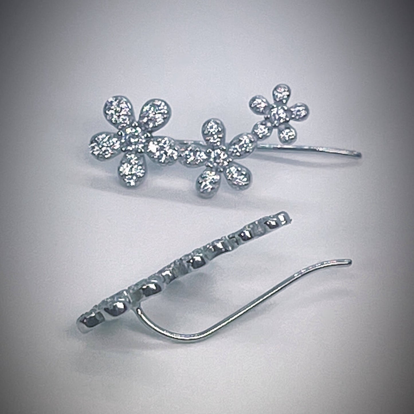 Flower Climber Earrings Sterling Silver 925 Cubic Zirconia