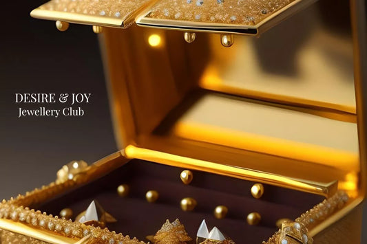 Gold stud earrings from the Desire & Joy brand story, introducing the Jewellery Club and its sterling silver earrings offers