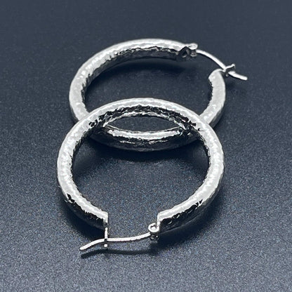 Hammered Sterling Silver Creole Hoop Earrings