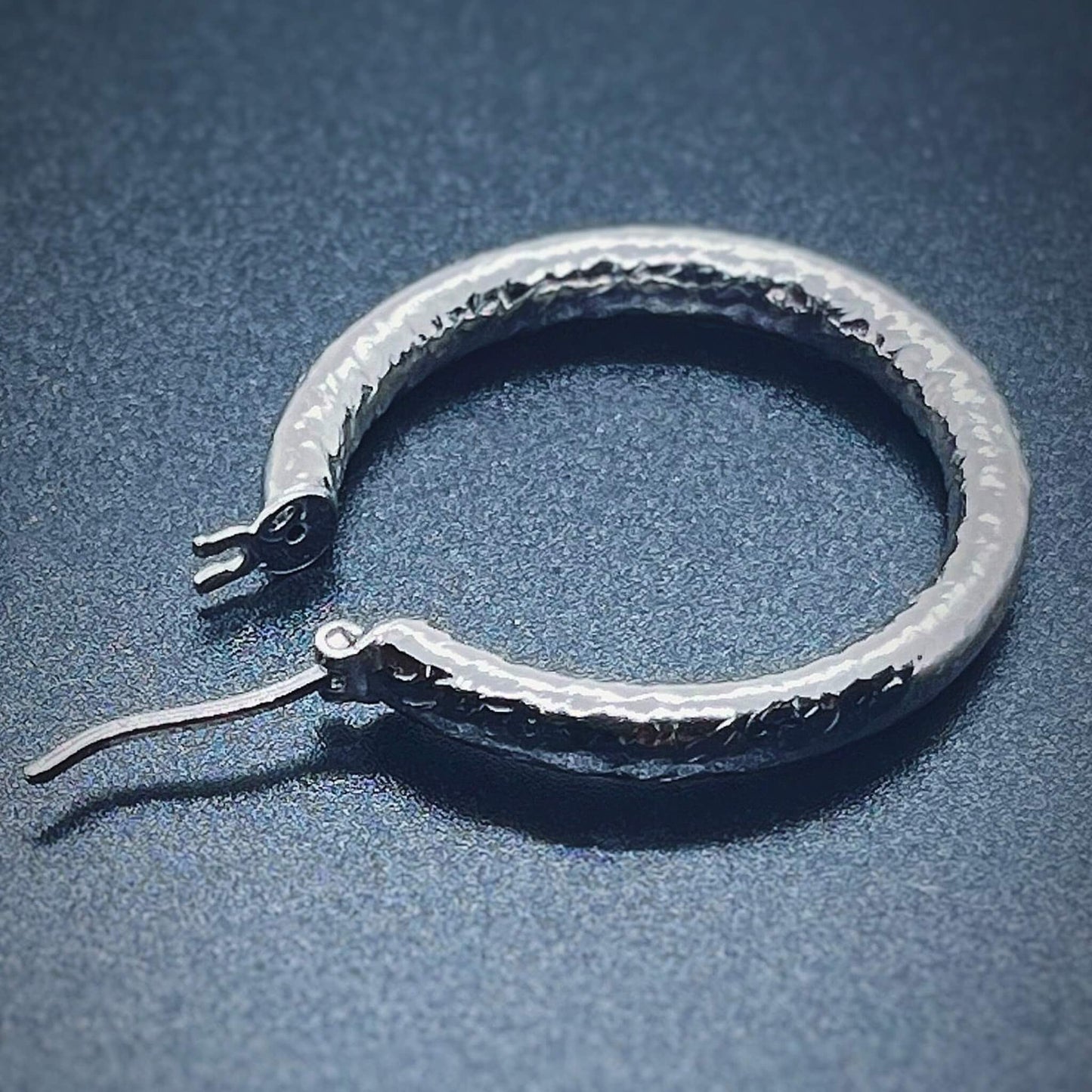 Sterling Silver Creole Hoop Earrings featuring Snakeskin Motiff