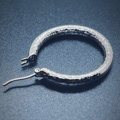 Sterling Silver Creole Hoop Earrings featuring Snakeskin Motiff