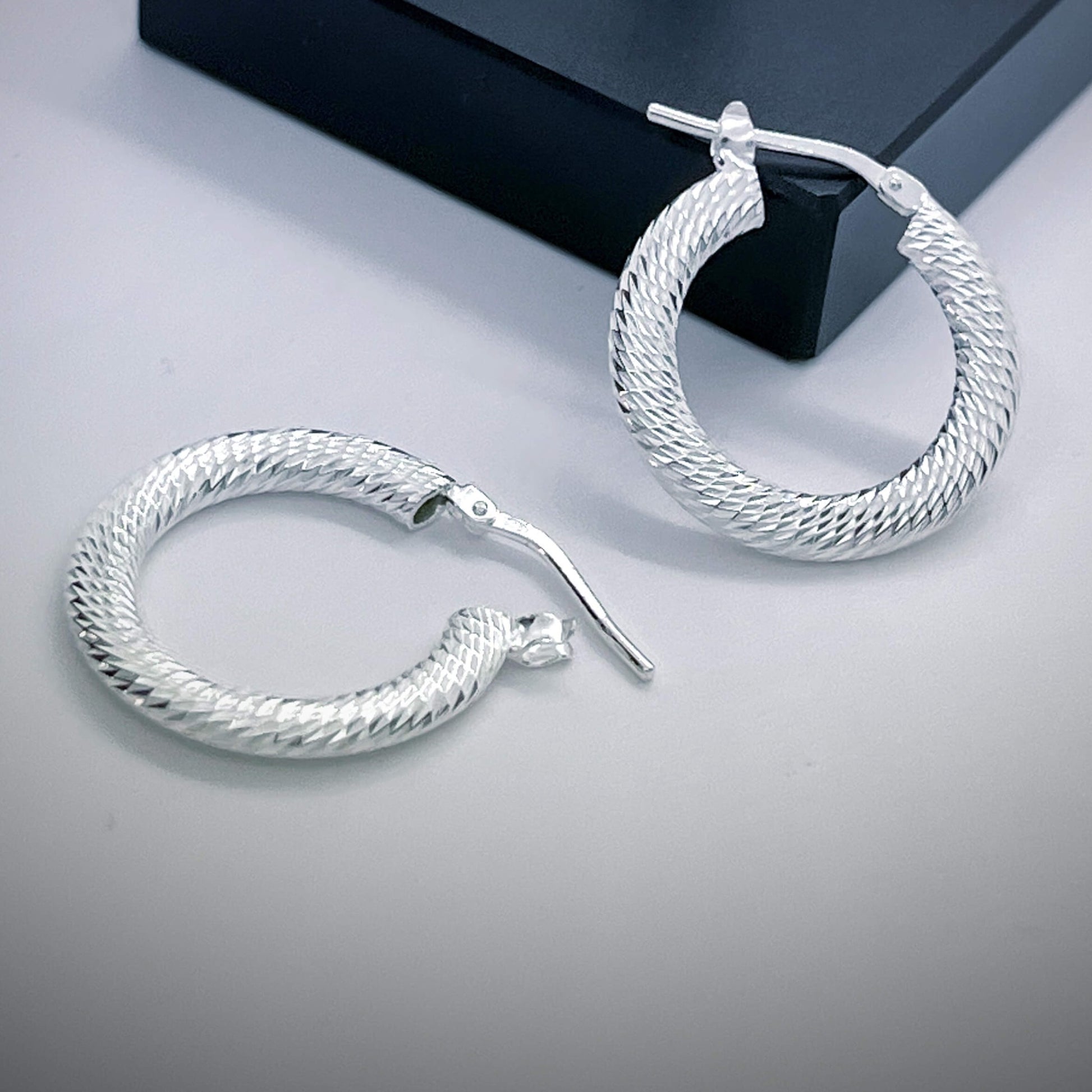 Diamond Cut Sterling Silver Hoop Earrings 20mm 