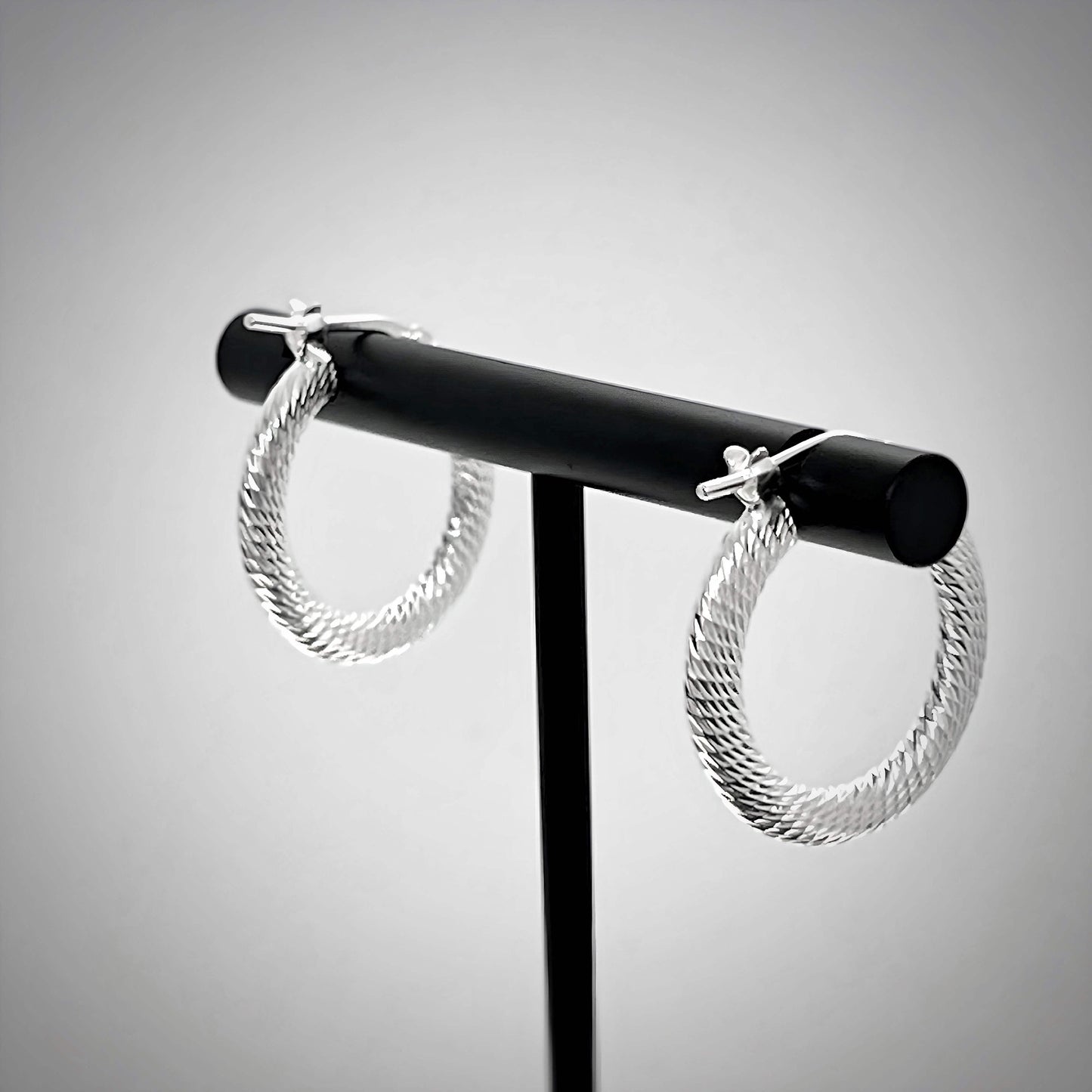 Diamond Cut Sterling Silver Hoop Earrings 20mm 