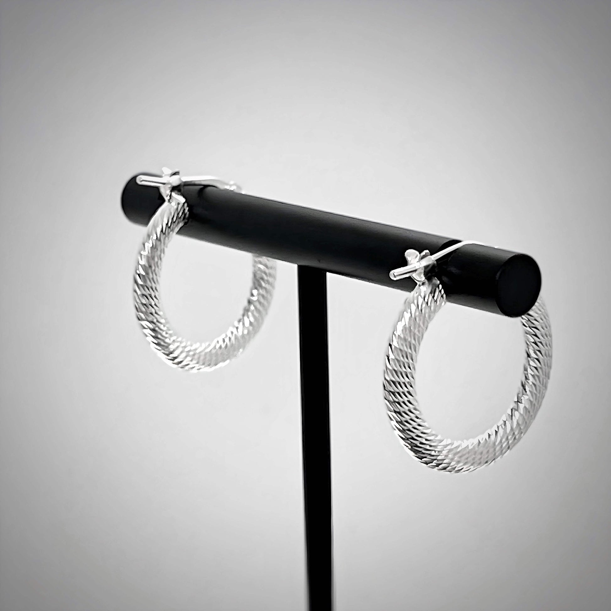 Diamond Cut Sterling Silver Hoop Earrings 20mm 