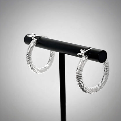 Diamond Cut Sterling Silver Hoop Earrings 20mm 