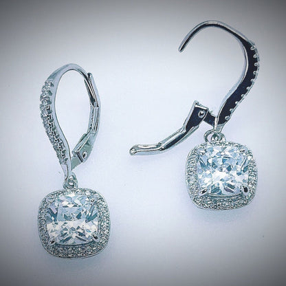 White Cubic Zirconia Hoop Drop Earrings Sterling Silver 925
