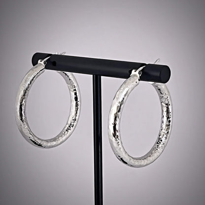 Hammered Sterling Silver 925 Creole Hoop Earrings