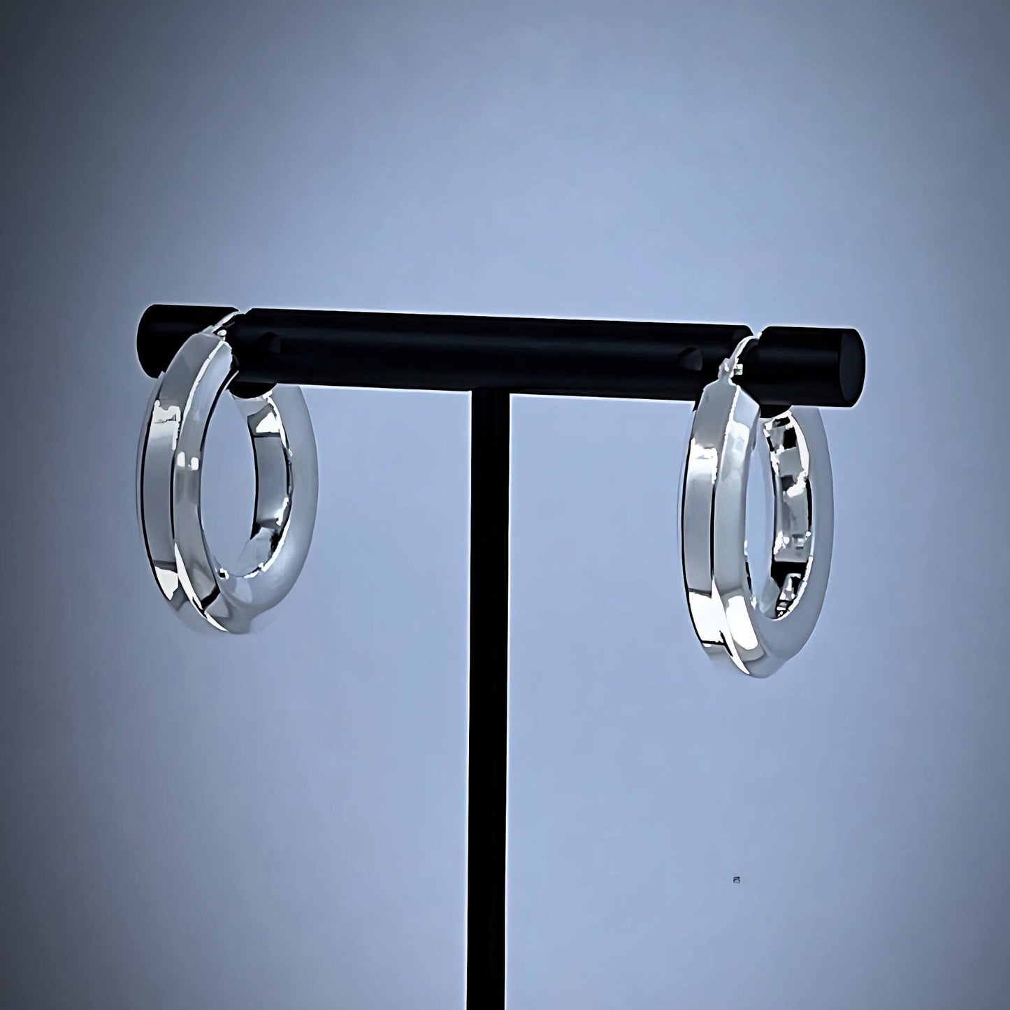 Sterling Silver Hexagonal Chunky  Hoop Earrings
