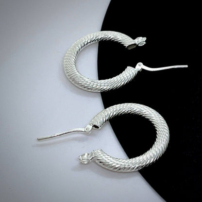 Diamond Cut Sterling Silver Hoop Earrings 20mm 