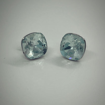 Aquamarine Crystal Stud Earrings Sterling Silver 925