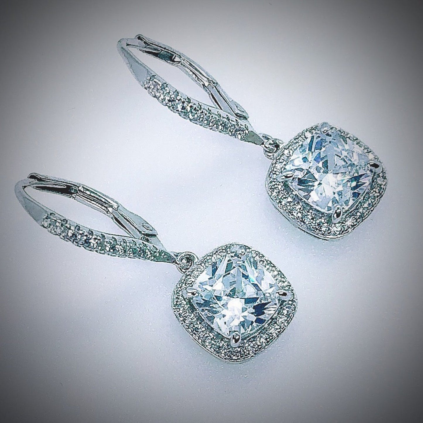 White Cubic Zirconia Hoop Drop Earrings Sterling Silver 925