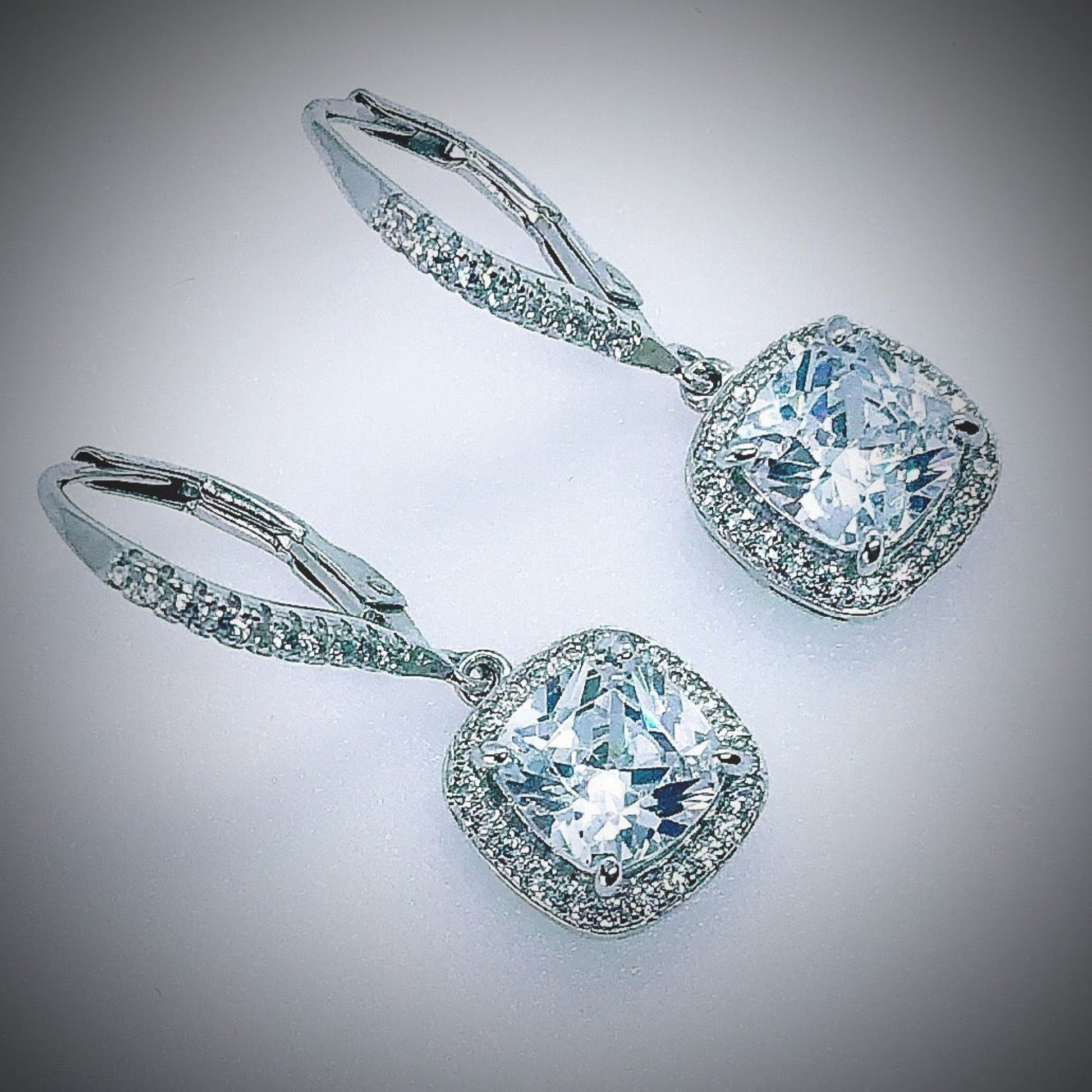 White Cubic Zirconia Hoop Drop Earrings Sterling Silver 925