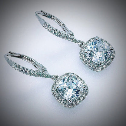 White Cubic Zirconia Hoop Drop Earrings Sterling Silver 925